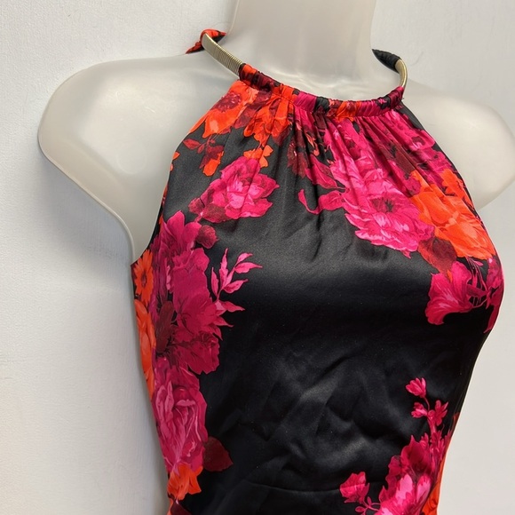 Cache Black Necklace Halter Silk Blend Floral Dress Size 0 - Picture 3 of 11